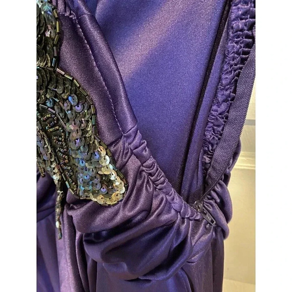 Petites By Demaro Vintage Dress Sz 11 Sequin Flower Purple Draped Embellished - Picture 11 of 16